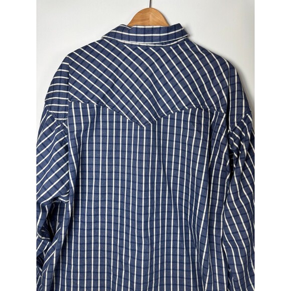 Flying R Ranchwear Mens 4XL Blue White Plaid Pearl Snap Western Made in USA - Picture 4 of 11